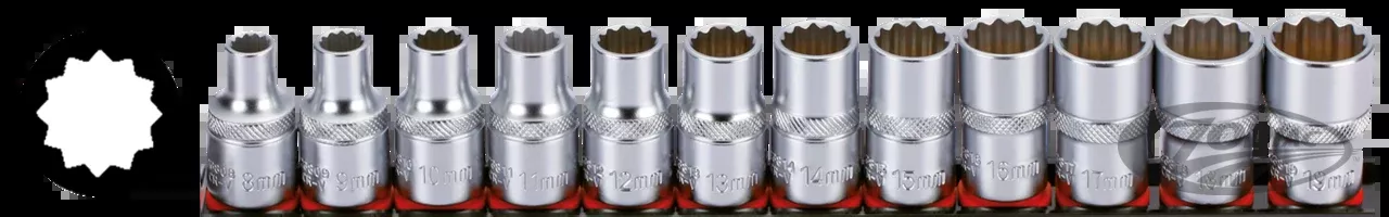 1/2" 12-point metric socket set, 12 pieces, on rail, for Harley-Davidson