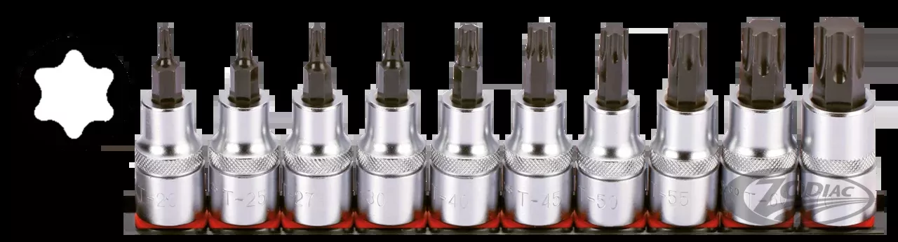 1/2" Torx Socket Bit Set 10pc on Rail For Harley-Davidson