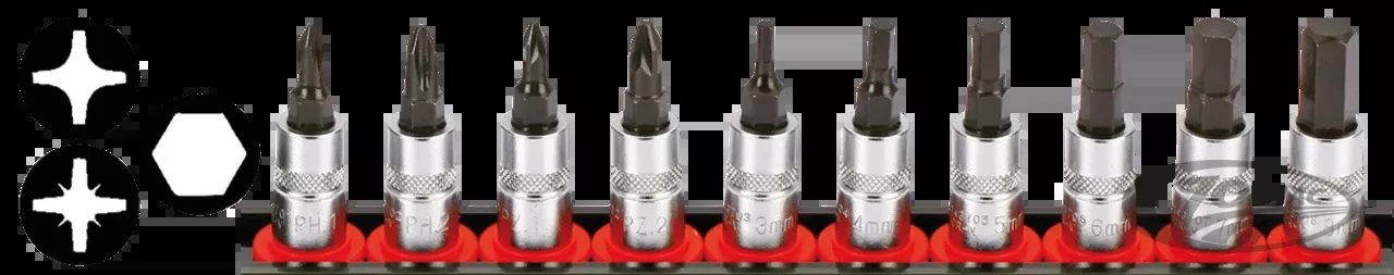 1/4" Socketbitset Metric 10Pc on rail For Harley-Davidson