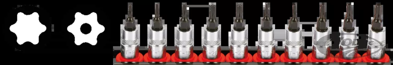 1/4" Torx Socket Bit Set 10pc on rail For Harley-Davidson