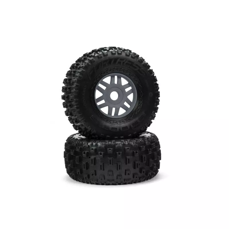 1/8 dBoots Fortress Front/Rear 2.4/3.3 Pre-Mounted Tires 17mm Hex Gunmetal (2) - ARA550069