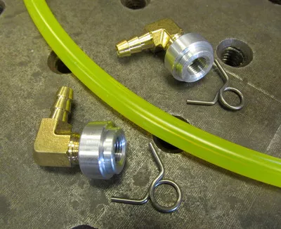 Billet Proof Hose Style External Fuel Gauge for Gas Tank - Yellow Hose w/ Steel, 1/8” Stepped Flanged Top hat Bungs and Brass Elbows