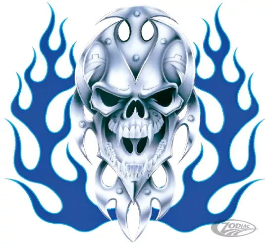 BIO SKULL BLUE FLAME 11.5"X11.75" For Harley-Davidson