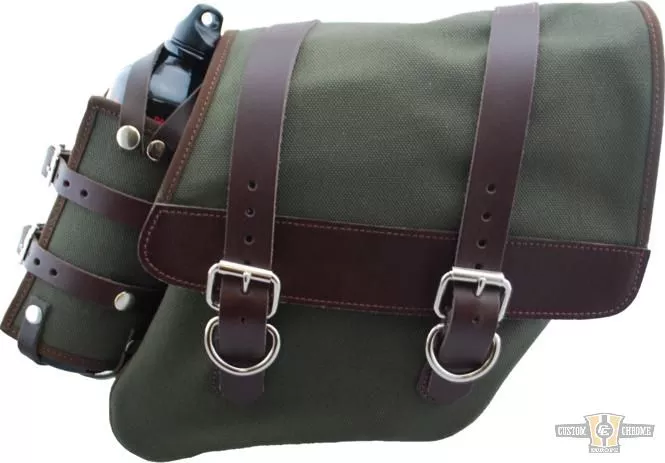Canvas Saddlebag Brown Army Green Right For Harley-Davidson