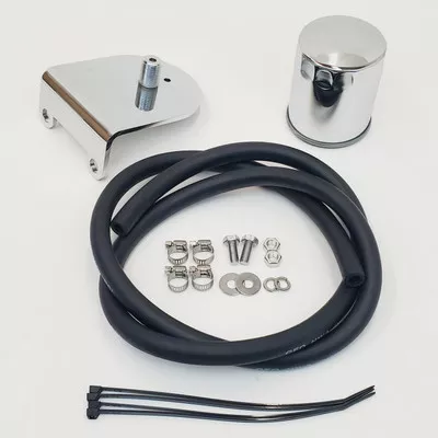 Chrome Remote Oil Filter Relocation Kit with Mount, Filter, Hoses, Clamps & Hardware for 1966-1991 Harley Big Twin FX/FL, Touring, Softail, FXR, Dyna with Shovelhead & Evolution “EVO” Motors