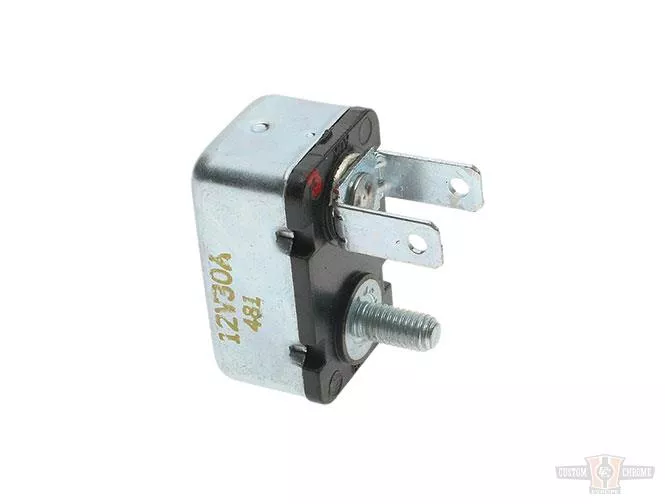 Circuit Breaker With 10-32 Stud And 2 1/4" Blade Terminals Spades, 30 AMP For Harley-Davidson