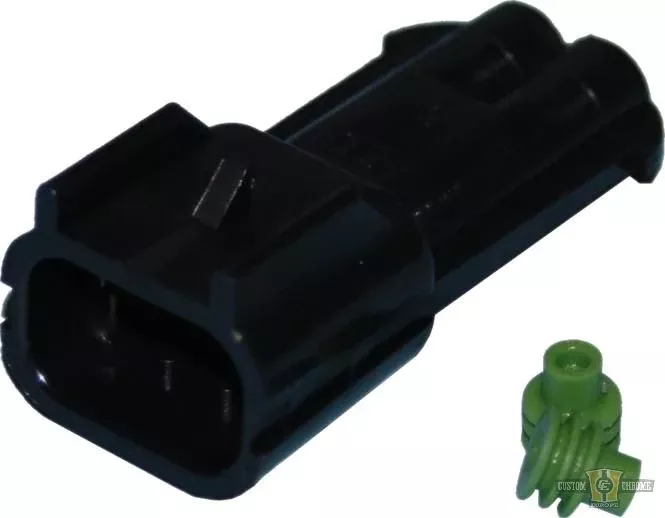 Delphi/Packard Weatherpack, 2-Wire Male Connector With Wire Seals Black For Harley-Davidson