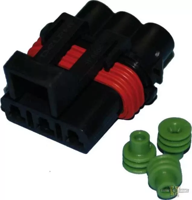 Delphi-Packard Weatherpack, 3-Wire Female Connector With Wire Seals Black For Harley-Davidson