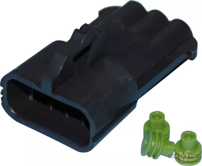 Delphi/Packard Weatherpack, 3-Wire Male Connector With Wire Seals Black For Harley-Davidson