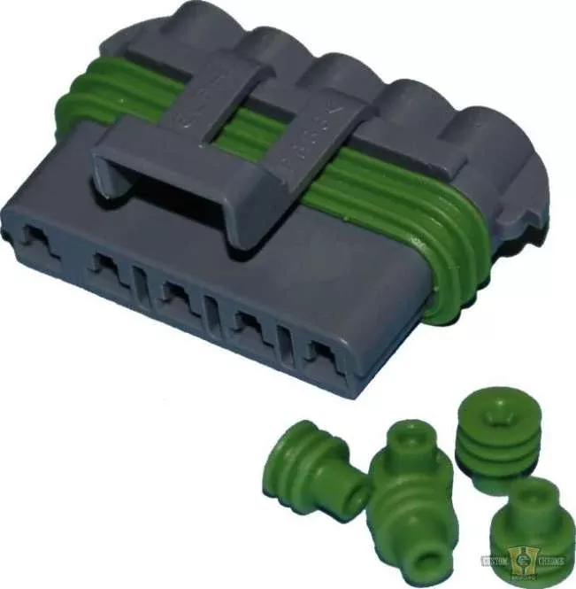 Delphi-Packard Weatherpack, 5-Wire Female Connector with Wire Seals, Gray, for Harley-Davidson