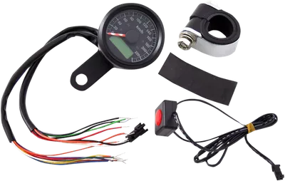 DRAG SPECIALTIES 1-7/8" Programmable Speedometer with Indicator Lights - Gloss Black - 220 KPH LED Black Face 77902K