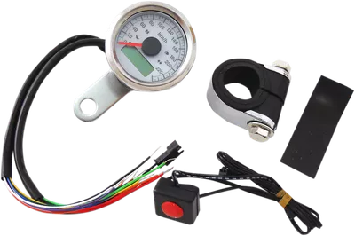 DRAG SPECIALTIES 1-7/8" Programmable Speedometer with Indicator Lights - Stainless Steel - 220 KPH LED White Face 77759WK