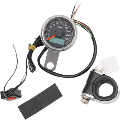 DRAG SPECIALTIES 1.87" KM/H Programmable Mini Electronic Speedometer with Odometer/Tripmeter - Polished - White Face 21-6899AWDS