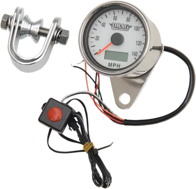 DRAG SPECIALTIES 2.4" MPH Programmable Mini Electronic Speedometer with Odometer/Tripmeter - Matte Black - Black Face 21-6893BDSNU