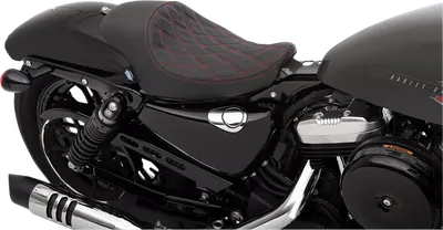 DRAG SPECIALTIES 3/4 Solo Seat - Double Diamond - Black w/ Red Stitching - XL '04-'22 0804-0746