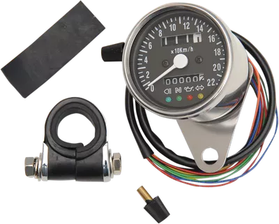 DRAG SPECIALTIES KPH Mini Mechanical Speedometer with LED Indicators - Black Face - 2:1 Ratio - 2.4" 21-6818LEDPB