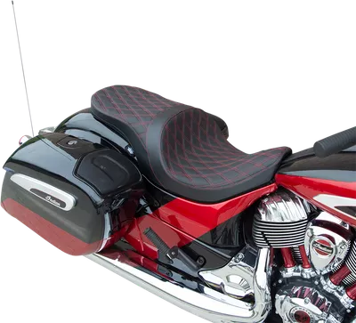 DRAG SPECIALTIES Low Profile Touring Seat - Double Diamond - Red Stitch - Solar Reflective - Indian '14-'22 0810-2276