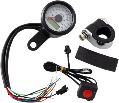 DRAG SPECIALTIES Programmable Speedometer with Indicator Lights - Gloss Black - 120 MPH LED Black Face - 1-7/8" 77902