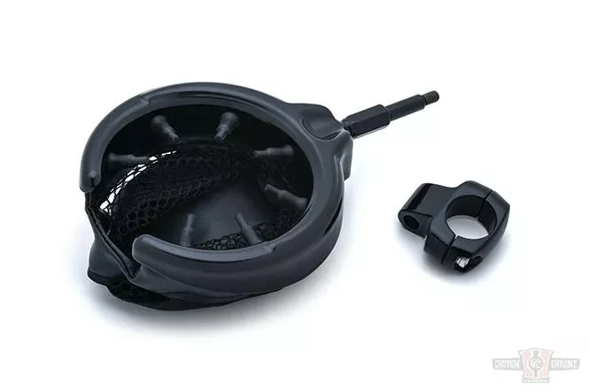 Drink Holder with 1" Mount and Mesh Basket, Gloss Black For Harley-Davidson