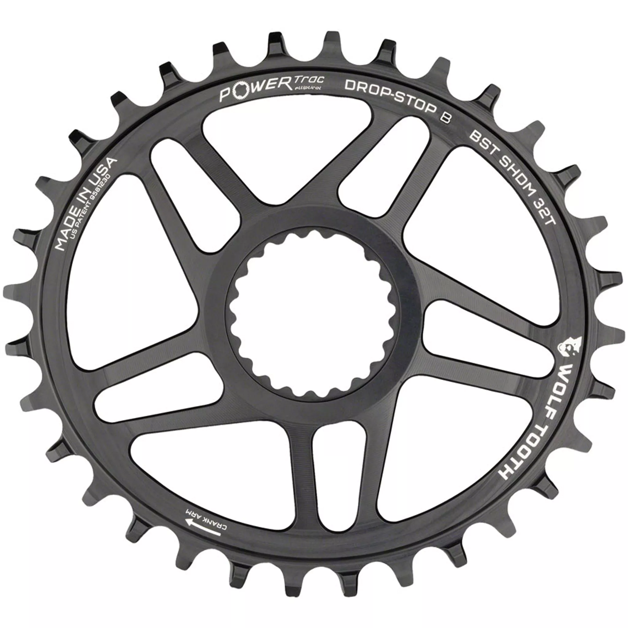 Elliptical Direct Mount Chainring - 32t, Shimano Direct Mount, Drop Stop B, Boost, 3mm Offset, Black