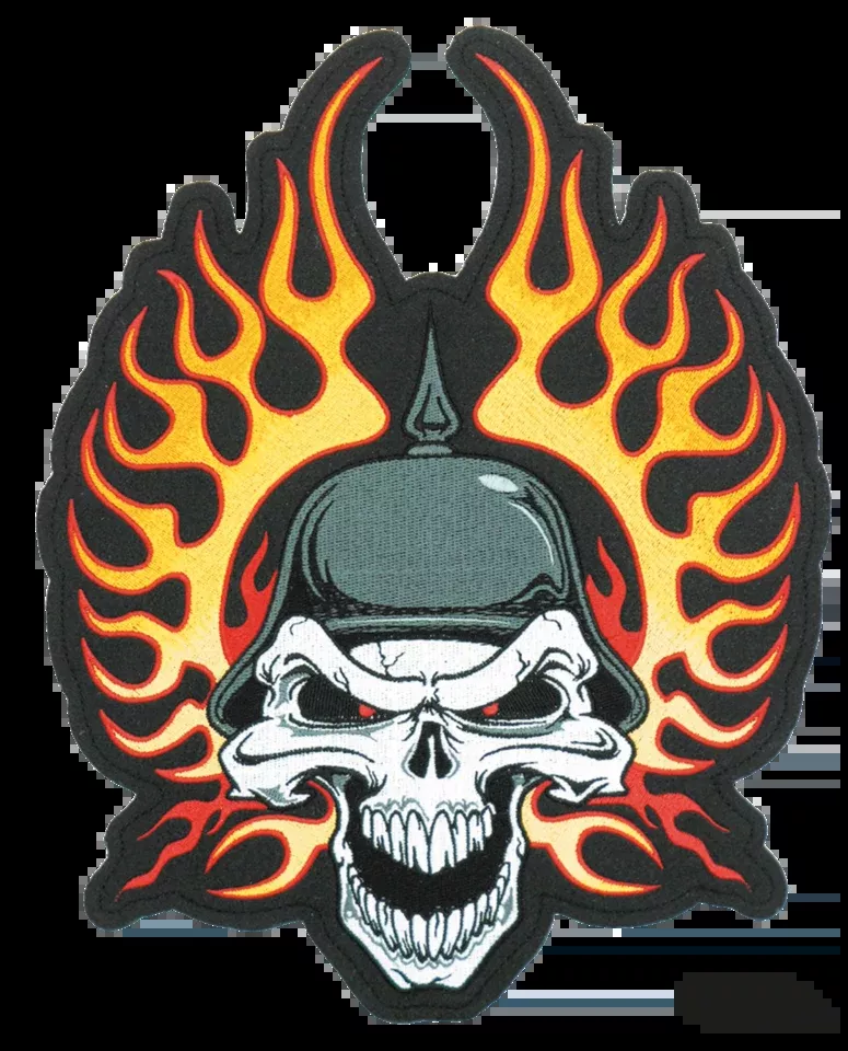 Flame Helmet Skull patch 9"x12.5" For Harley-Davidson