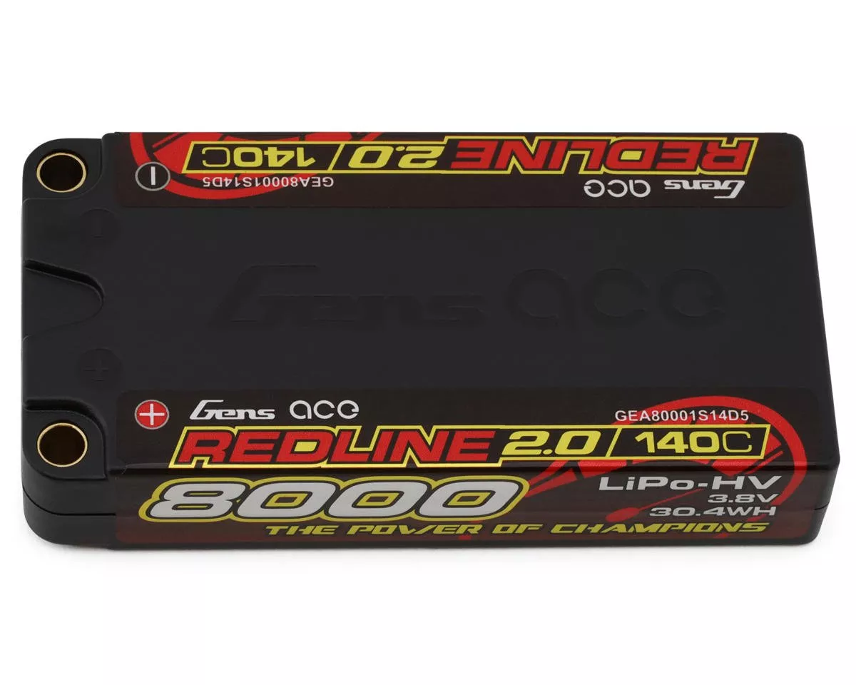 Gens Ace Redline 2.0 1S Shorty LiHV Battery 140C (3.8V/8000mAh) w/5mm Bullets