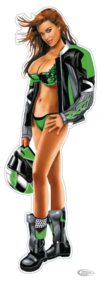 Helmet Babe Green Decal 2.8"x8" For Harley-Davidson