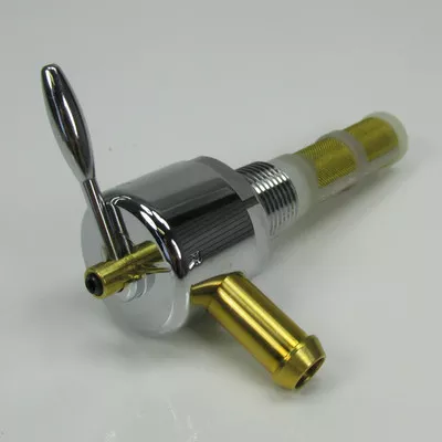 Hi-Flow Chrome 3/8" Petcock - Right 90 Fuel Outlet - For Use with 3/8" ID Fuel Hose - Replaces Harley Davidson Part # 62125-55B on Pre-1975 FL, FX, and XL Models