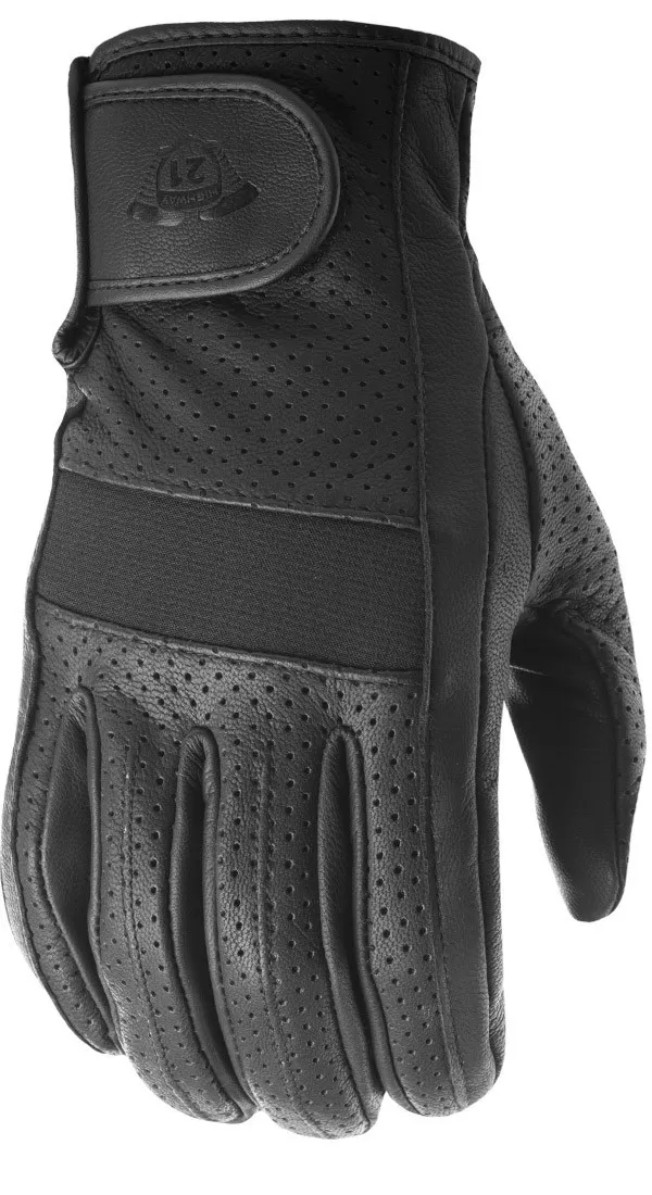 Highway 21 Jab Perforated Gloves Black Small - Genuine Goat Skin Leather Motorcycle Gloves