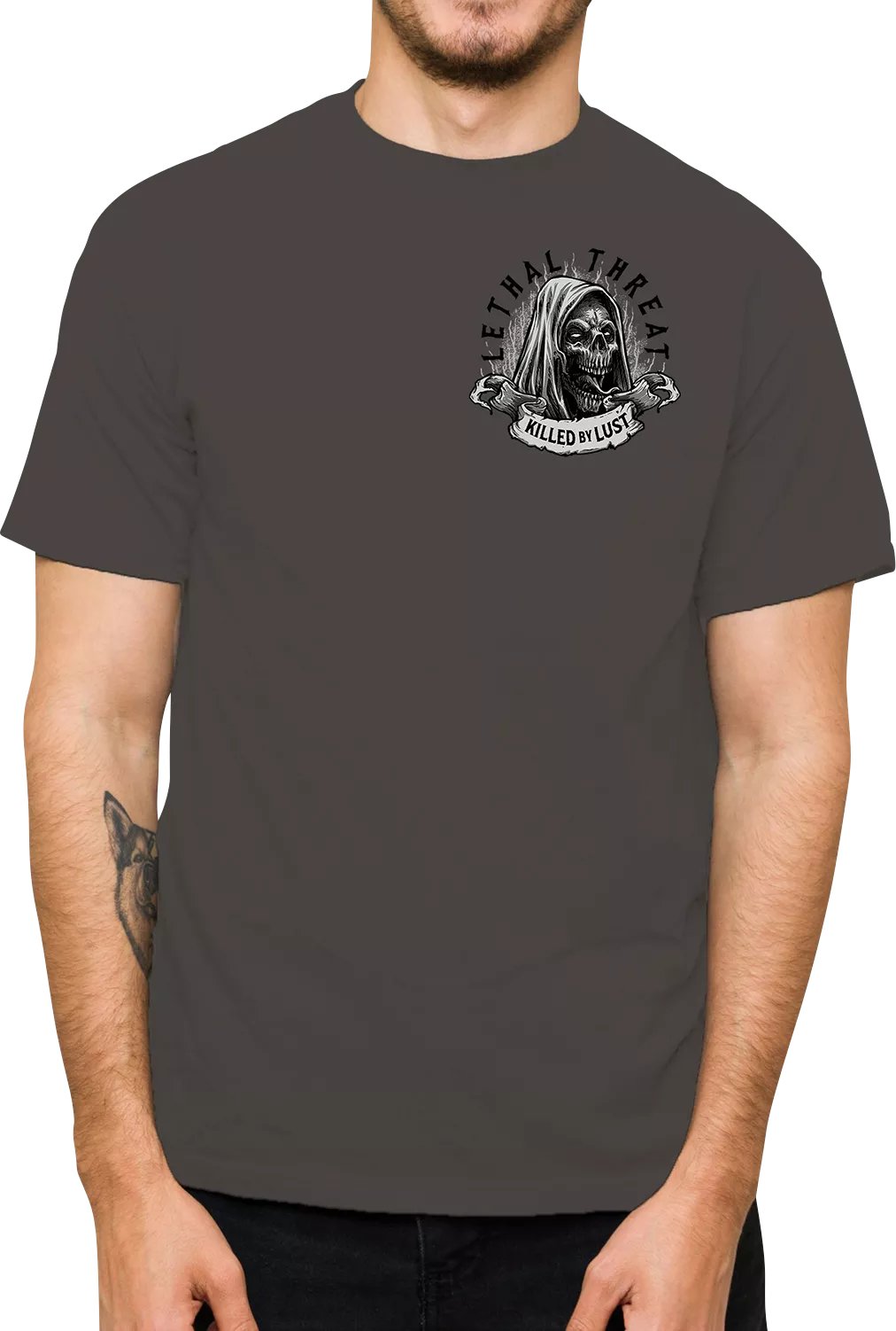 LETHAL THREAT Killed by Lust Gray T-Shirt - 3XL, Ultra-Soft 100% Pre-Shrunk Cotton, Designed in USA