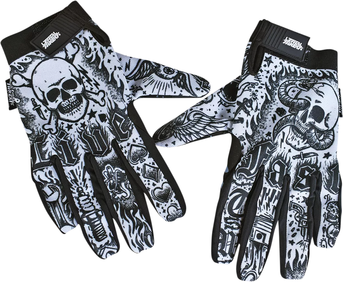Lethal Threat Tattoo Gloves - Black and White, Large - Part Number GL15017L