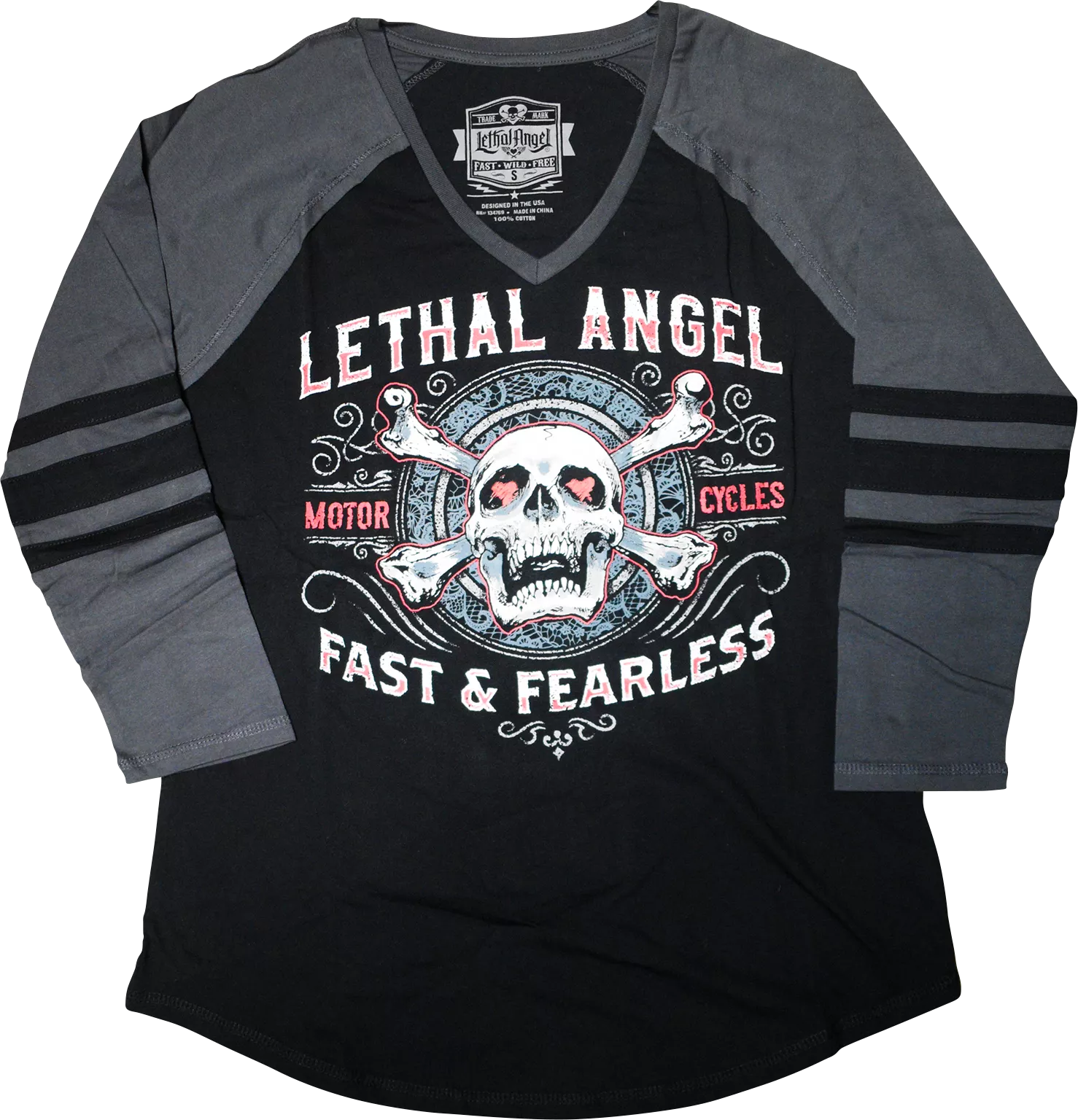 LETHAL THREAT Women's Fast & Fearless Raglan Sleeve Shirt - Black/Gray - XL LA70203XL