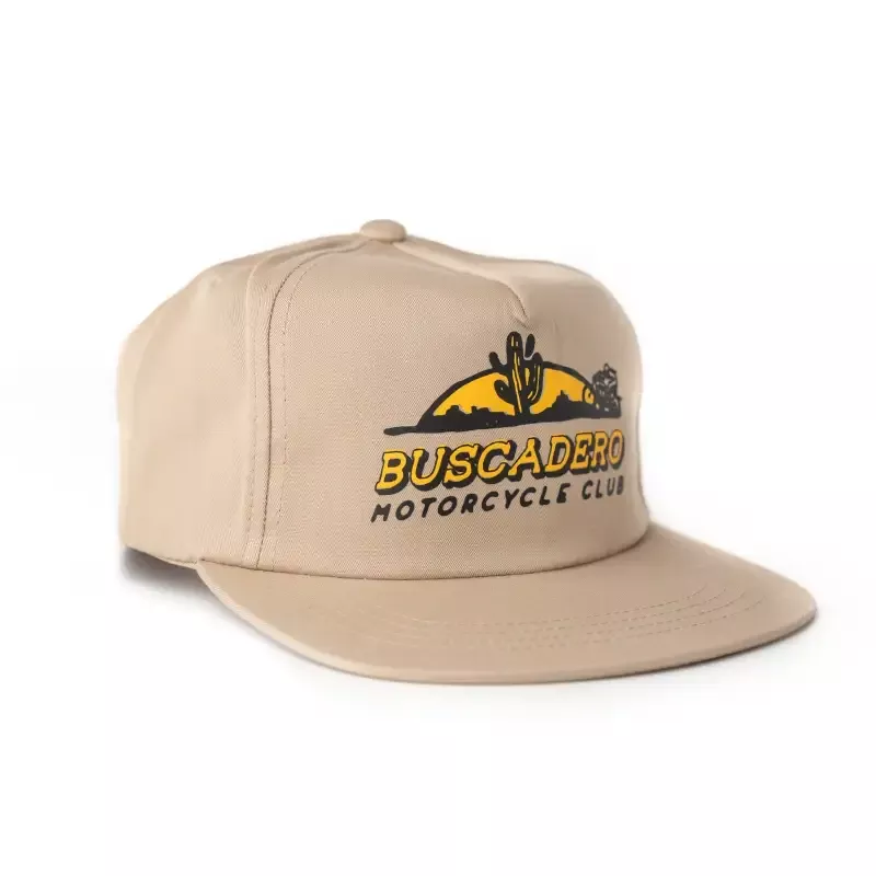 ‘Malcolm’ Unstructured 5 panel Flat Brim Hat – Tan
