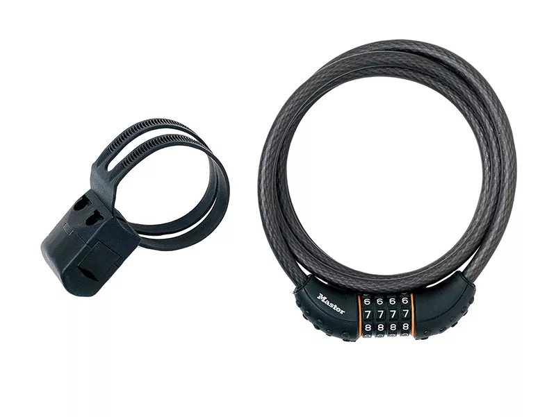 Master Lock 10mm X 1800mm Combination High Security 4 Digit Resettable Braided Steel Cable Lock Black + Carrier Bracket