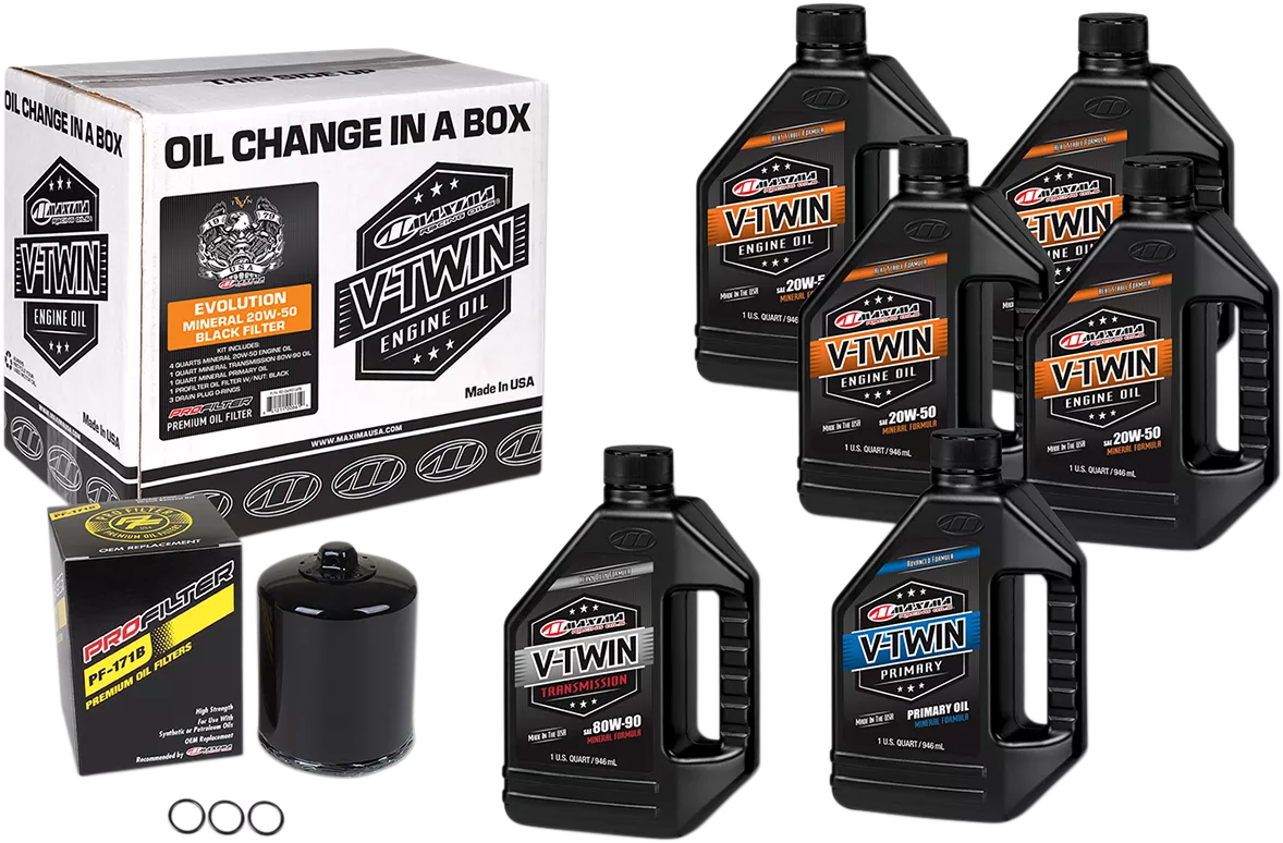 MAXIMA RACING OIL Evolution Mineral 20W-50 Oil Change Kit with Black Filter - Part 90-069016PB