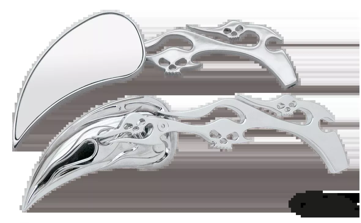 Meteor Rearview Mirrors with Flames and Skulls for Harley-Davidson