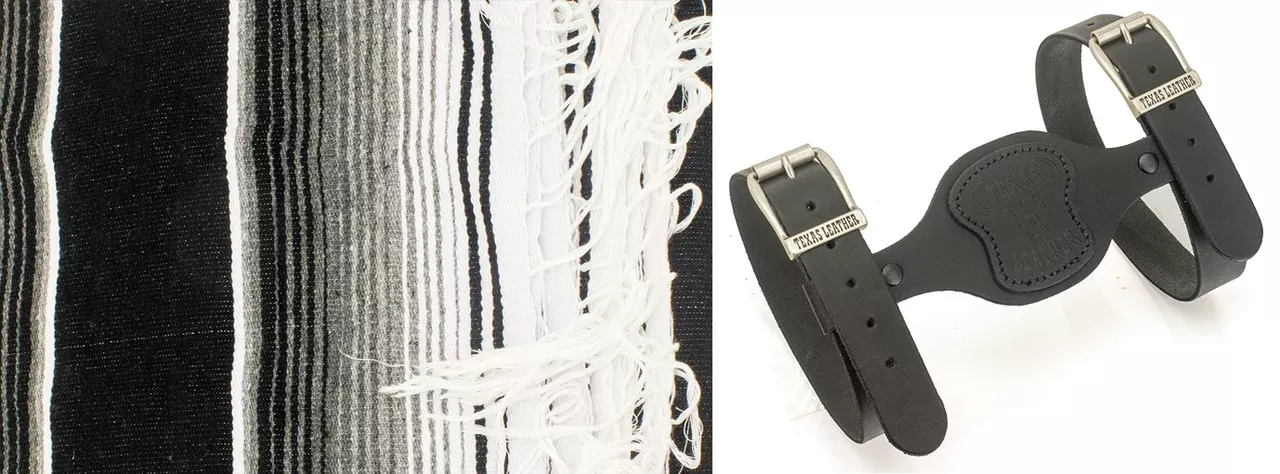 Mexican Cozumel Motorcycle Travel Blanket, Black and White Serape