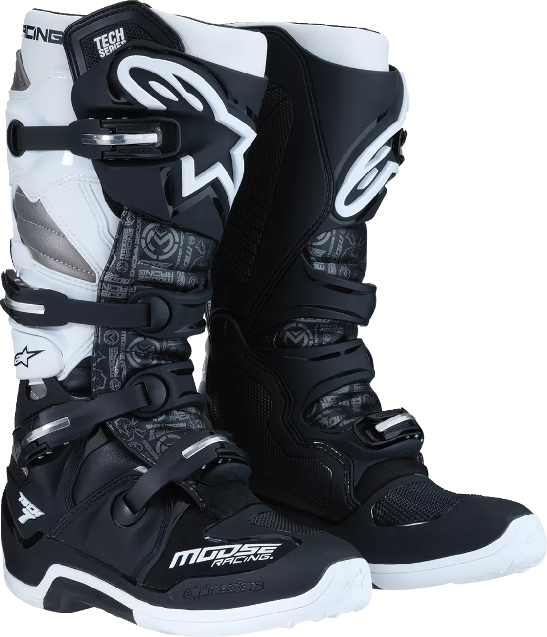 Moose Offroad Tech 7 Motorcycle Boots - Black/White/Gray, US Size 5 - Part Number 0212024-153-5