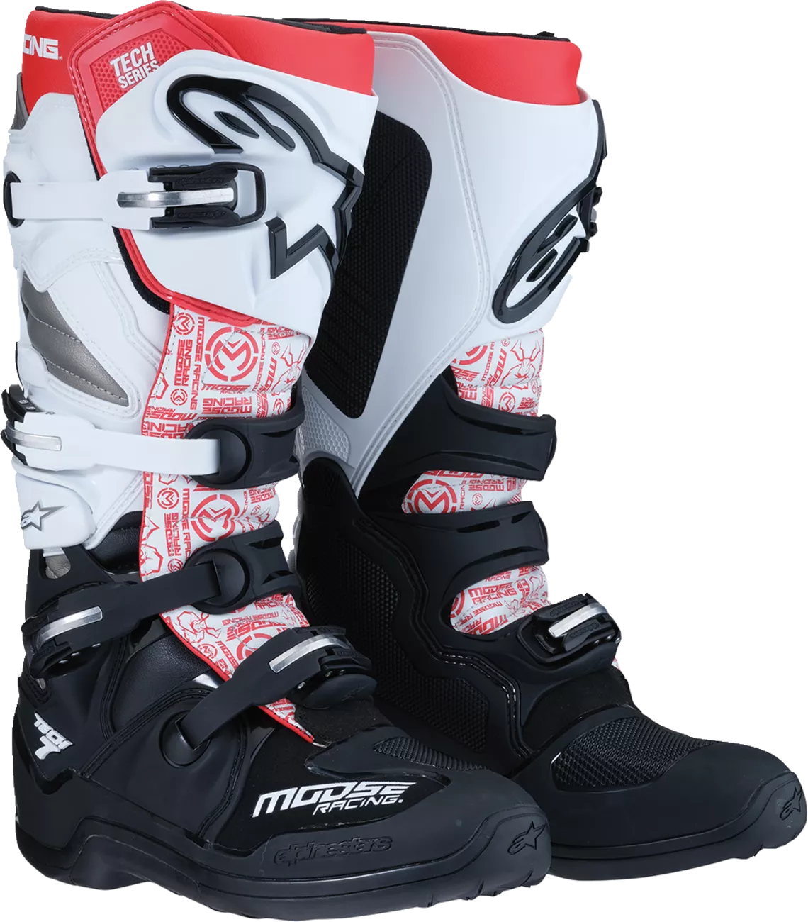 MOOSE OFFROAD Tech 7 Motorcycle Boots - Black/White/Red, US 9 - Part 0212024-1225-9