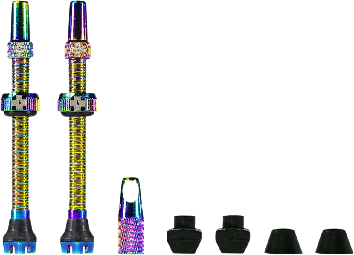 MUC-OFF USA Tubeless Valve Stems - Iridescent 20429, 44 mm Aluminum with Valve Core Removal Tool