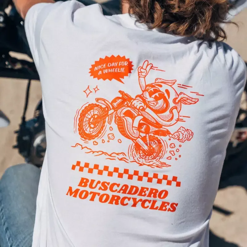 ‘Nice day for a Wheelie’ White Lightweight Soft Tee