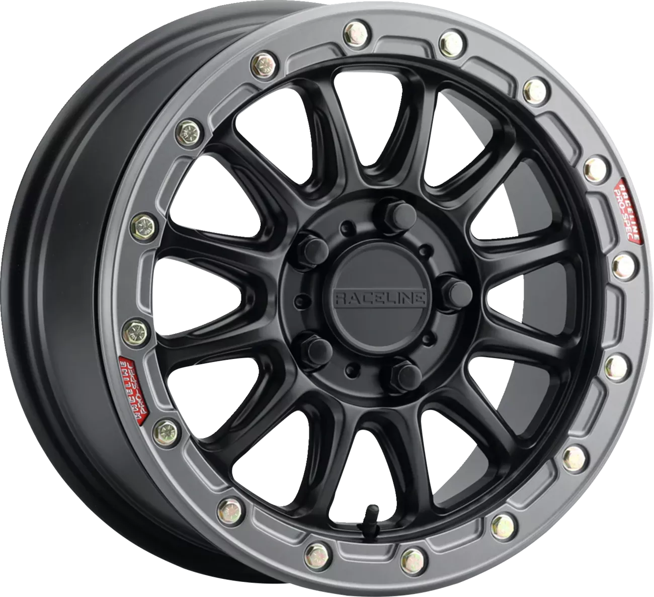 RACELINE WHEELS Alpha 15x10 Inch Black Wheel with Gun Metal Ring * Part Number A14BG-51060+25