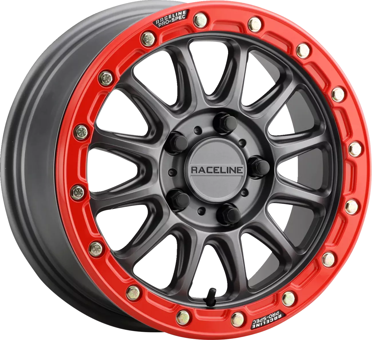 RACELINE WHEELS Alpha 15x7 Gun Metal with Gloss Red Ring - Part A14GR-57012+53