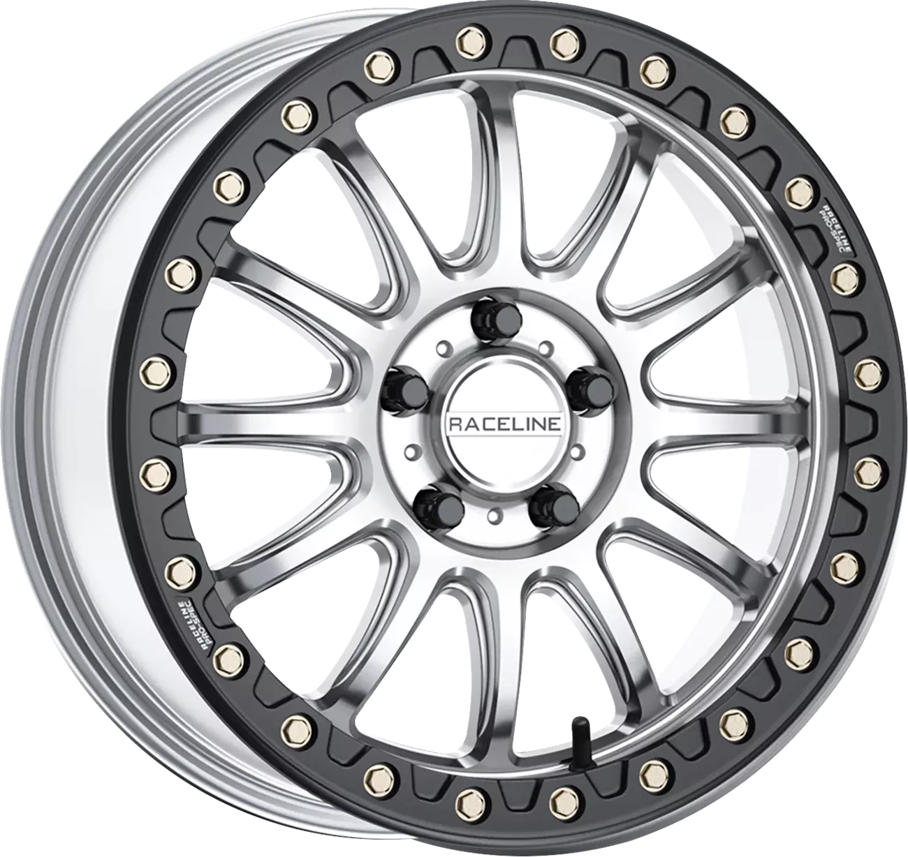 RACELINE WHEELS Alpha 17x7 Inch Hyper Silver Wheel with Black Ring - Part Number A14SB-77012+40
