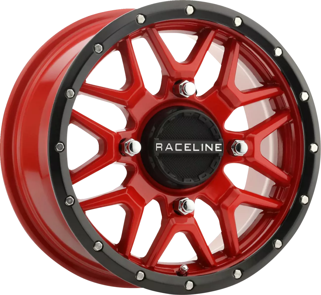 RACELINE WHEELS Krank 15x7 Inch Simulated Beadlock Wheel with Red Finish - Part A94R-57056+10
