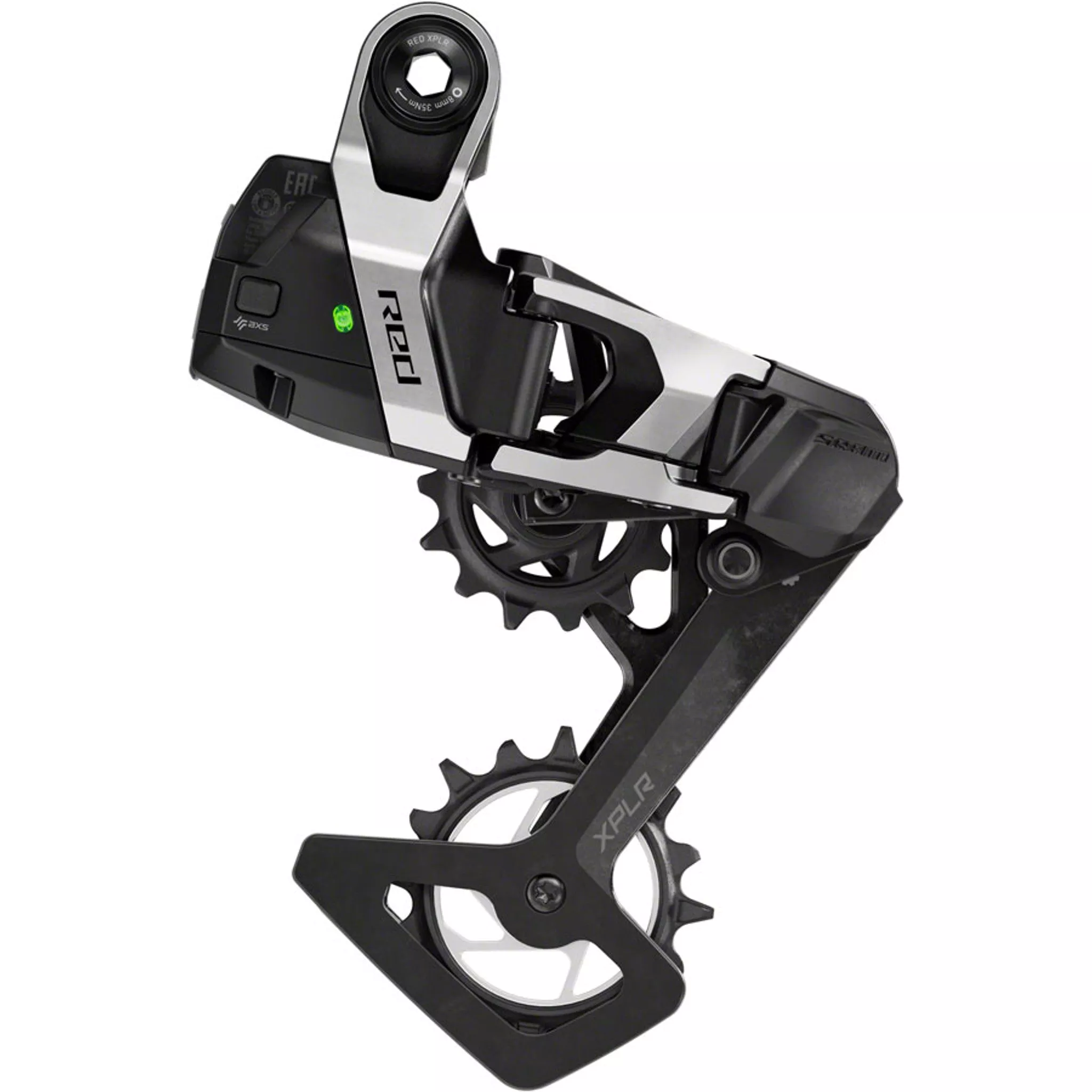 RED XPLR AXS Rear Derailleur - For RED XPLR 1x, 13-Speed, 46t Max, UDH Hangerless, (Battery Not Included), Black/Silver, E1