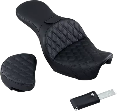 SADDLEMEN Explorer Seat - With Backrest - Lattice Stitched - Black - FXD 806-04-030LS