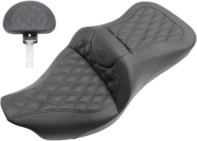SADDLEMEN Roadsofa* Seat - Full Lattice Stitch - with Backrest - Black - '09-'23 FLHTCUTG 808-07B-182TBR