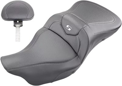 SADDLEMEN Roadsofa* Seat - Heated - Carbon Fiber - with Backrest - Black - '09-'23 FLHTCUTG 808-07B-185TBRH