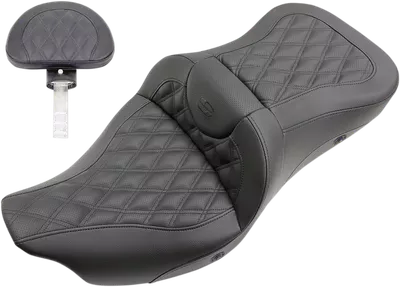 SADDLEMEN Roadsofa* Seat - Heated - Full Lattice Stitch - with Backrest - Black - '09-'23 FLHTCUTG 808-07B-182TBRH